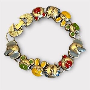 Vintage TOFA Signed 1995/1996 BG Gold Tone Animal Whimsical Slider Bracelet
